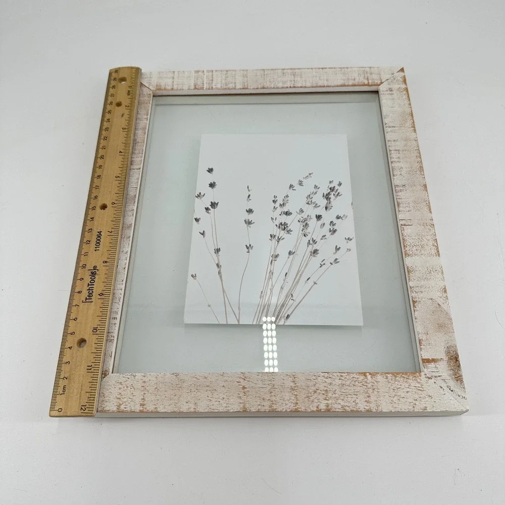 Distressed White Wood Picture Frame with Botanical Lavender Print Farmhouse Art